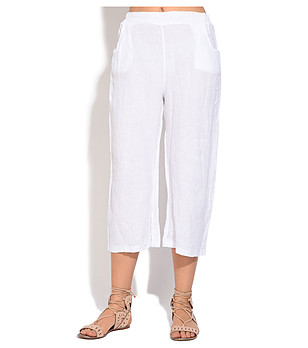 Ленен дамски бял 7/8 панталон с джобове Ness снимка