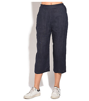 Ленен дамски тъмносин панталон с джобове Ness снимка