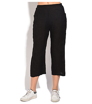 Ленен дамски черен 7/8 панталон с джобове Ness снимка