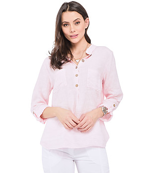 Светлорозова ленена дамска блуза с джобове Derica снимка