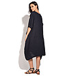Асиметрична тъмносиня ленена рокля с джобове Sanoma-1 снимка
