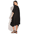 Асиметрична черна ленена рокля с джобове Sanoma-1 снимка