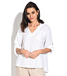 Ленена бяла дамска блуза с джоб Delmira-0 снимка