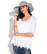 Бяла ленена дамска блуза с дантела Alisha-0 снимка