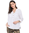 Бяла ленена дамска блуза с джобове Derica-0 снимка
