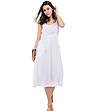 Бяла ленена рокля с набори при талията Zita-0 снимка