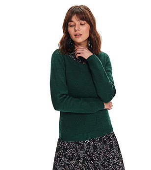 Масленозелен дамски плетен пуловер Volena снимка