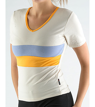 Бежова дамска памучна тениска с контрастни кантове Ira снимка