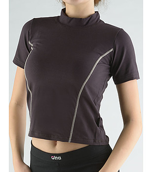 Дамска памучна спортна тениска в цвят графит Yara снимка