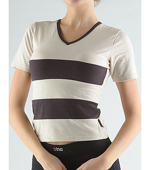 Памучна дамска тениска в бежово и кафяво Zerina снимка