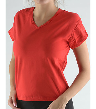 Памучна червена дамска тениска Dina снимка