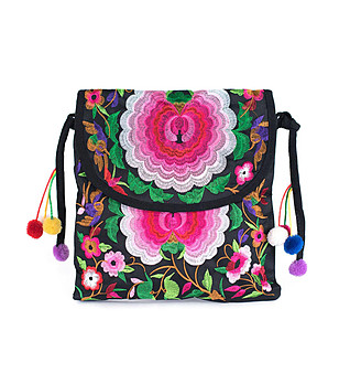 Дамска многоцветна чанта с ефектни помпони Aliza снимка