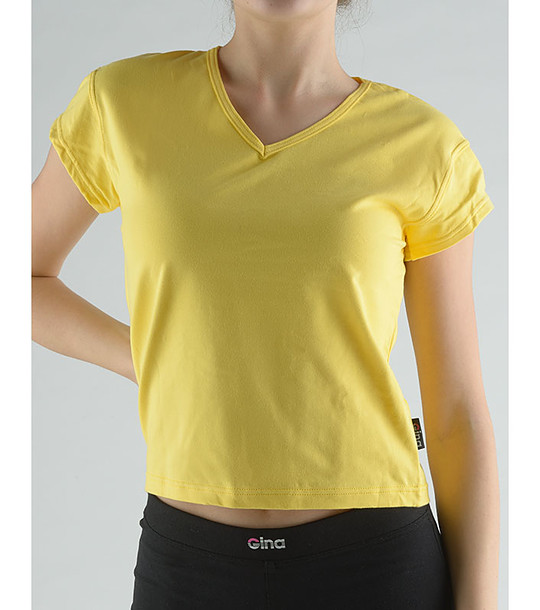 Памучна жълта дамска тениска Dina снимка