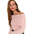 Дамски светлорозов пуловер от мека пухкава материя Belinda-4 снимка
