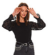 Черна дамска блуза Beverly с ефектни ръкави-0 снимка