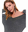 Плетен дамски пуловер в черен меланж Amie-4 снимка