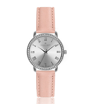 Дамски розов часовник с кожена каишка и кристали Mia снимка