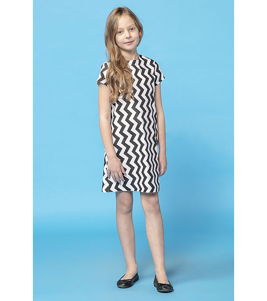 Памучна детска рокля в черно и бяло Caryn със зигзагообразен принт снимка