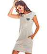 Раирана памучна рокля в бежово и бяло Sarina-3 снимка
