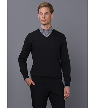 Памучен мъжки пуловер в черно Liciano снимка