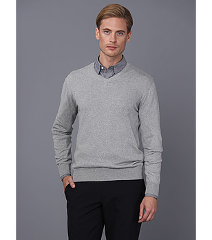 Памучен мъжки пуловер в сив меланж Liciano снимка