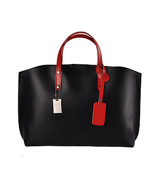 Дамска кожена чанта в черно и червено Sparta снимка