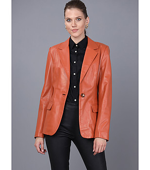 Дамско кожено сако в оранжево Mirna снимка