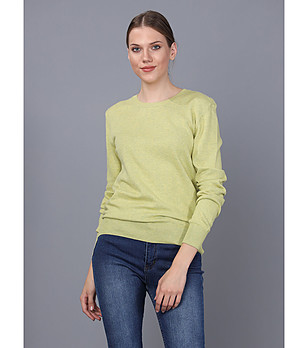 Памучен дамски пуловер в жълто-зелен нюанс Fresia снимка
