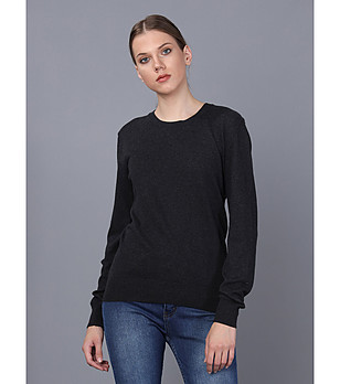 Памучен дамски пуловер в черен меланж Fresia снимка