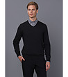 Памучен мъжки пуловер в черно Liciano-0 снимка