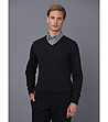 Памучен мъжки пуловер в черно Liciano-2 снимка