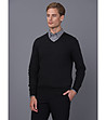 Памучен мъжки пуловер в черно Liciano-3 снимка