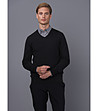 Памучен мъжки пуловер в черно Liciano-4 снимка