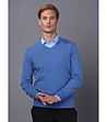 Памучен мъжки пуловер в син меланж Liciano-3 снимка