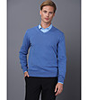 Памучен мъжки пуловер в син меланж Liciano-4 снимка