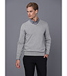 Памучен мъжки пуловер в сив меланж Liciano-3 снимка