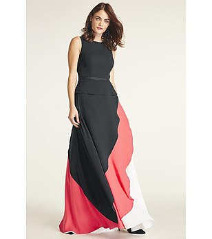 Елегантна рокля в черно, червено и бяло Tiara за ръст 160-175 см снимка