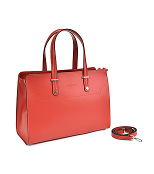 Дамска червена кожена чанта Dorea снимка