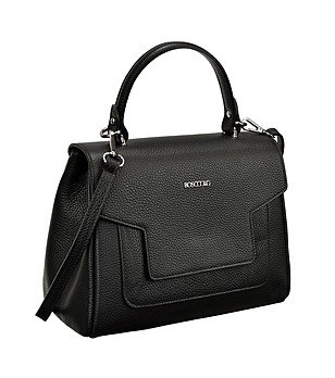 Релефна черна дамска чанта от естествена кожа Zenda снимка