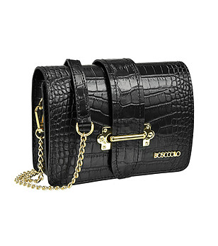 Черна дамска кожена чанта със златисти елементи Persy снимка