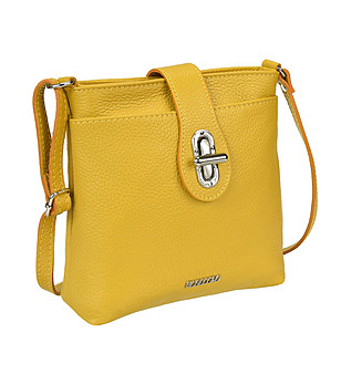 Жълта дамска кожена чанта за рамо Izala снимка