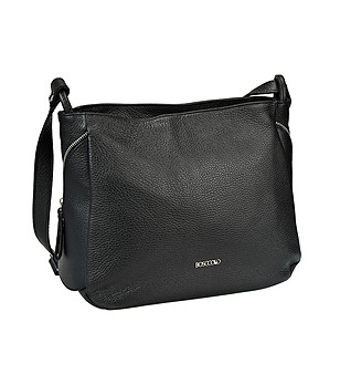 Черна кожена дамска чанта с фин релеф Timqa снимка