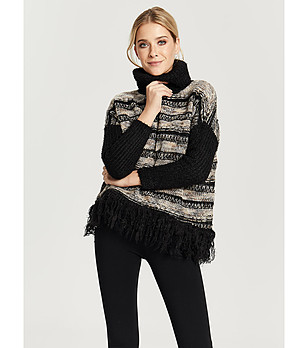 Дамски пуловер в черно и бежово Roxana снимка