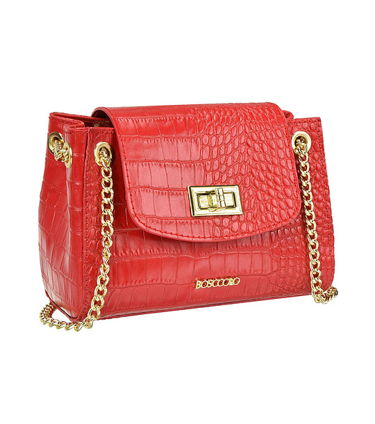 Релефна дамска кожена чанта в червено Margo снимка