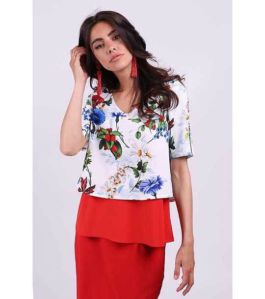 Дамска блуза в бяло и червено с принт Kerry снимка