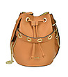 Дамска кожена чанта в цвят камел Tiara-4 снимка