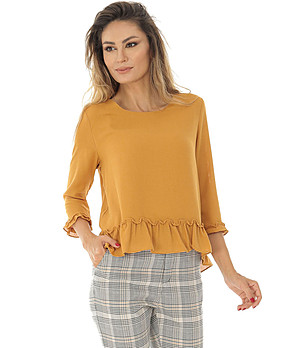 Дамска блуза в цвят горчица с къдрички Amedia снимка