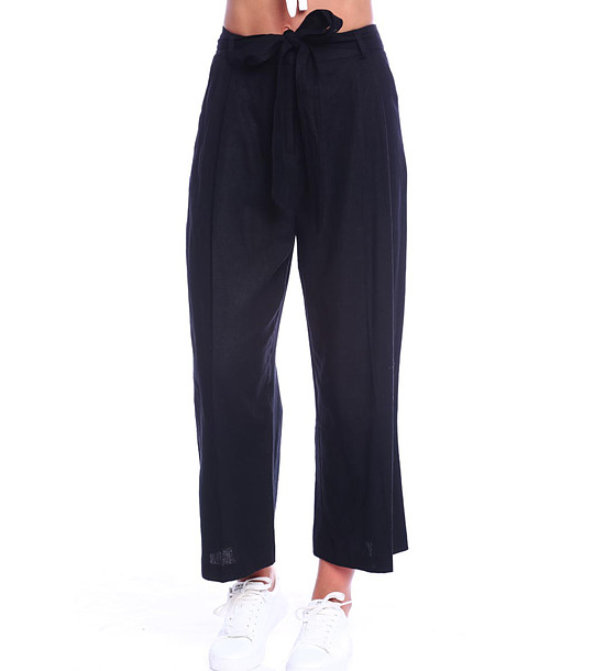 Черен дамски 9/10 панталон от памук и лен Tia снимка