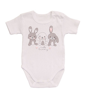 Памучно бебешко боди в бяло с щампа Cute bunny снимка