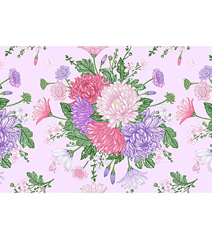 Постелка в розово, лилаво и зелено на цветя 52х75 см снимка